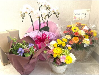 お祝いのお花を沢山いただきありがとうございます